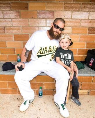 Jonny and Colt Gomes in the Dugout photograph, 2017 May 27