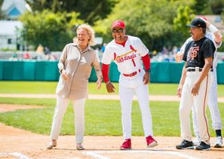 Jane Forbes Clark, Ozzie Smith, and Juan Marichal on the Field photograph, 2017 May 27