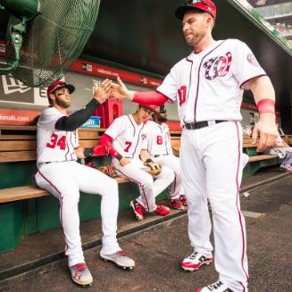 Stephen Drew and Bryce Harper in the Dugout photograph, 2017 June 14