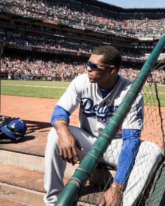 Yasiel Puig in the Dugout photograph, 2017 April 27
