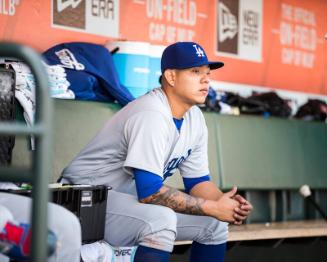 Julio Urias in the Dugout photograph, 2017 April 27