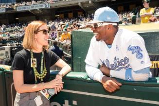 Rajai Davis and Catherine Aker in the Dugout photograph, 2017 June 17