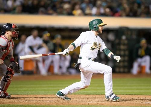 Jed Lowrie Batting photograph, 2017 May 18