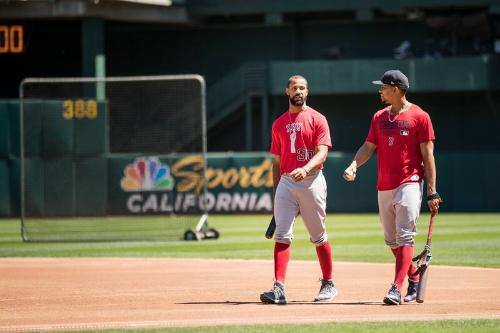 Chris Young and Xander Bogaerts during Batting Practice photograph, 2017 May 20