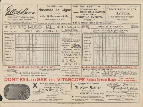 Cuban Giants versus Atlantic City scorecard, 1896 July 23