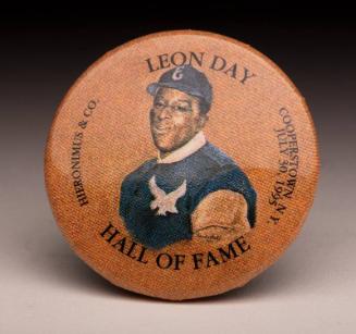 Leon Day commemorative pinback button, 1995