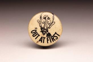 Out At First Hassan Cigarettes pin, 1910-1912