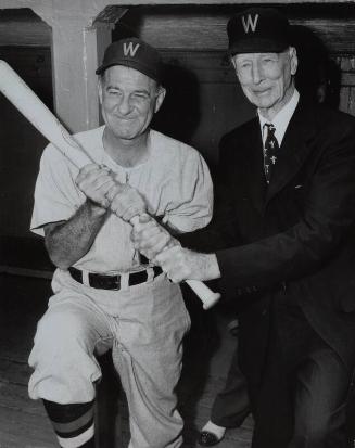 Connie Mack and Bucky Harris in Dugout photograph, 1952 August 30