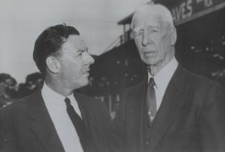 Connie Mack and John Quinn photograph, likely 1954 March 19