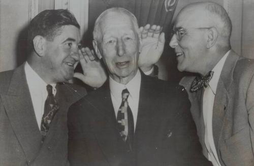 Connie Mack, Mickey Cochrane, and Bing Miller photograph, 1949 November 30