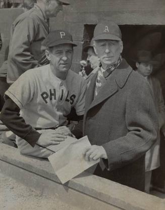 Connie Mack and Bucky Harris photograph, approximately 1943