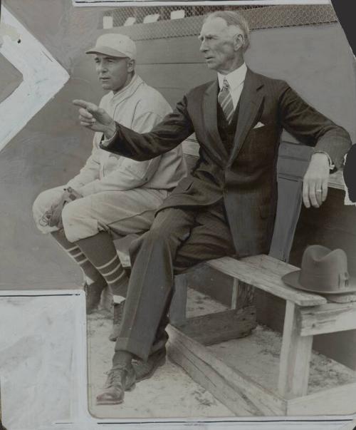 Connie Mack and Eddie Rommel in Dugout photograph, between 1928 and 1930