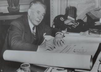 Vice President Alben Barkley Signing Scroll photograph, 1950 April 13