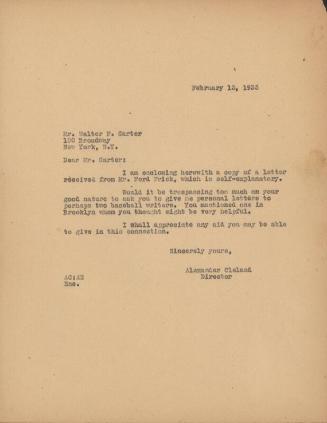Letter from Alexander Cleland to Walter F. Carter, 1935 February 13