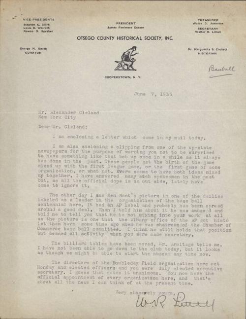 Letter from Walter R. Littell to Alexander Cleland, 1935 June 07