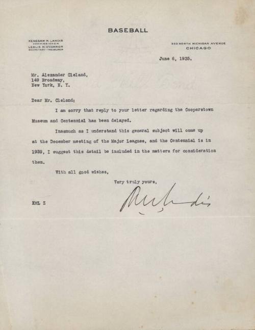 Letter from Commissioner Landis to Alexander Cleland, 1935 June 06