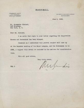 Letter from Commissioner Landis to Alexander Cleland, 1935 June 06