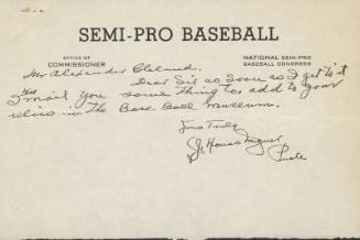 Note from Honus Wagner to Alexander Cleland, undated
