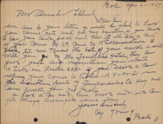 Letter from Cy Young to Alexander Cleland, 1937 April 04