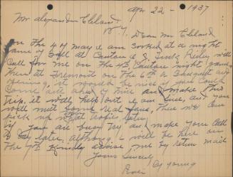 Letter from Cy Young to Alexander Cleland, 1937 April 22