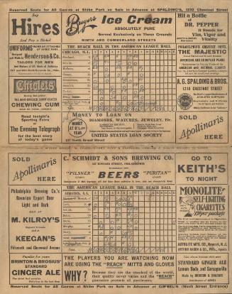 Philadelphia Athletics World Series scorecard, 1910 October 18