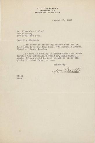 Letter from William Beattie to Alexander Cleland, 1937 August 25