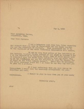 Letter from Alexander Cleland to Geraldine Farrar, 1939 May 01