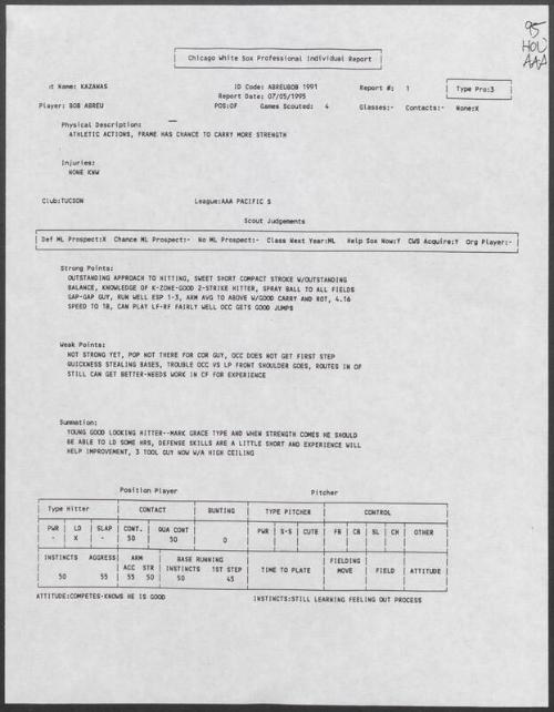 Bobby Abreu scouting report, 1995 July 05