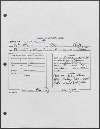 Pat Ahearne scouting report, 1995 May 29