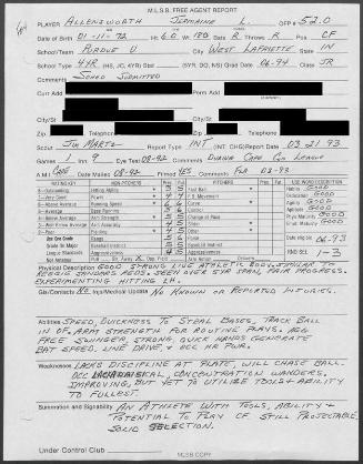 Jermaine Allensworth scouting report, 1993 March 21