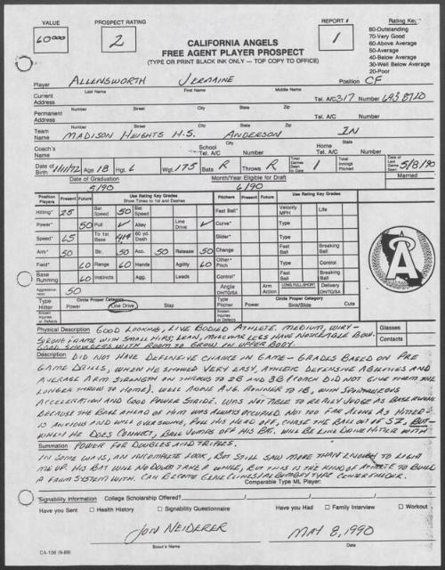 Jermaine Allensworth scouting report, 1990 May 08