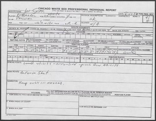 Rich Amaral scouting report, 1990 August 17