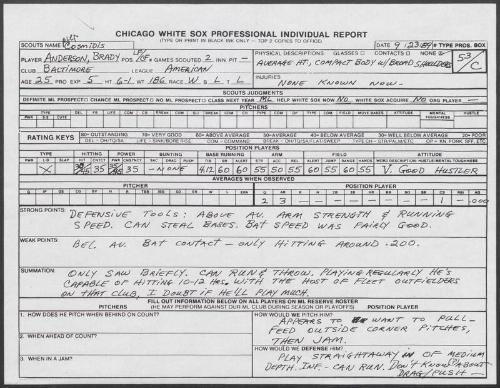 Brady Anderson scouting report, 1989 September 23