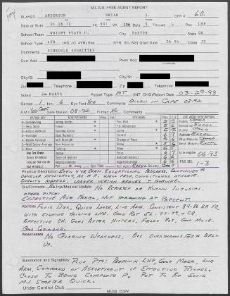 Brian Anderson scouting report, 1993 March 29