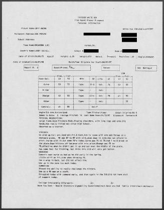 Jeff Andra scouting report, 1997 April 13