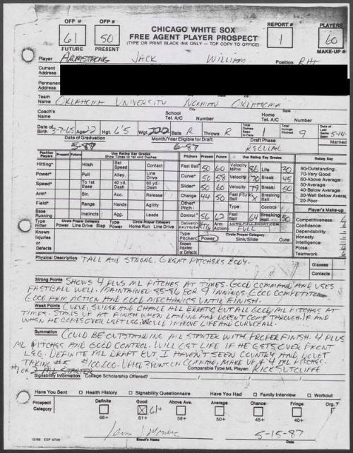 Jack Armstrong scouting report, 1987 May 15