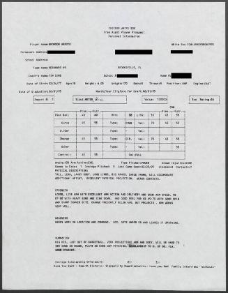 Bronson Arroyo scouting report, 1995 February 25