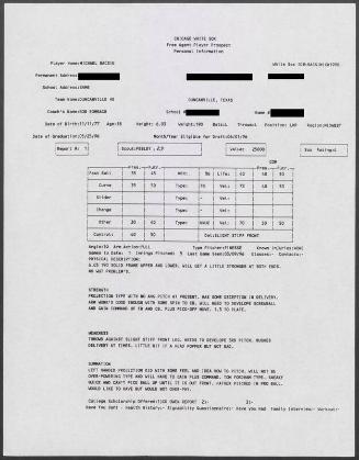 Mike Bacsik scouting report, 1996 March 09