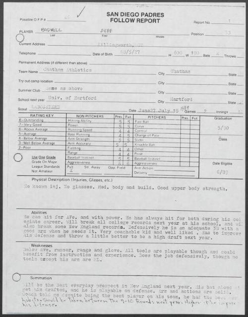 Jeff Bagwell scouting report, 1989 June-July