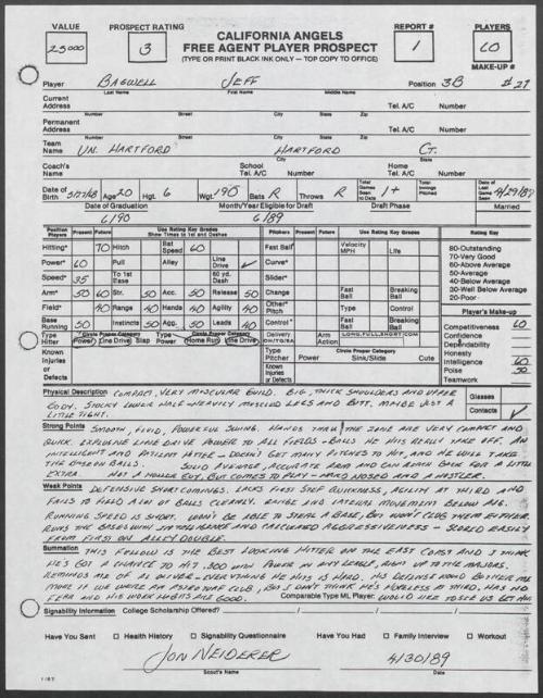 Jeff Bagwell scouting report, 1989 April 30