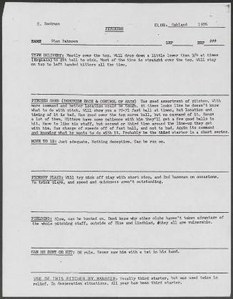 Stan Bahnsen scouting report, 1976