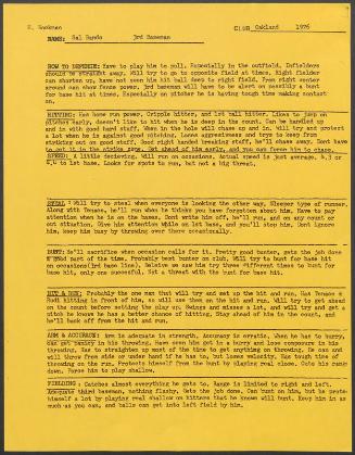 Sal Bando scouting report, 1976