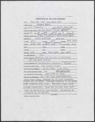 Ernie Banks scouting report, 1953 July 28