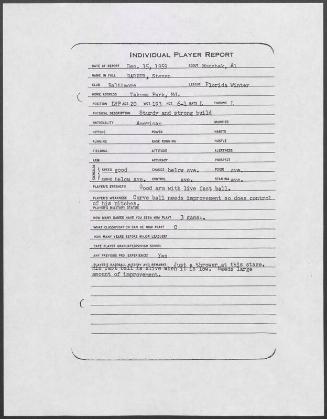 Steve Barber scouting report, 1959 December 15