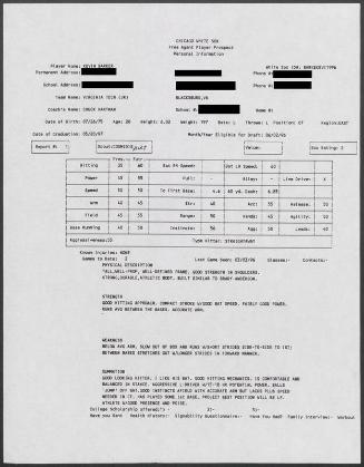 Kevin Barker scouting report, 1996 March 03