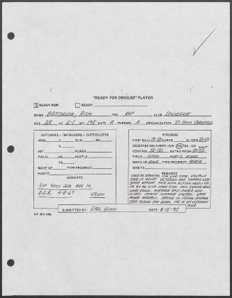 Rich Batchelor scouting report, 1995 June 15