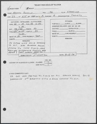 Howard Battle scouting report, 1995 July 15