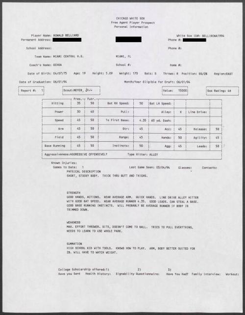 Ronnie Belliard scouting report, 1994 March 04