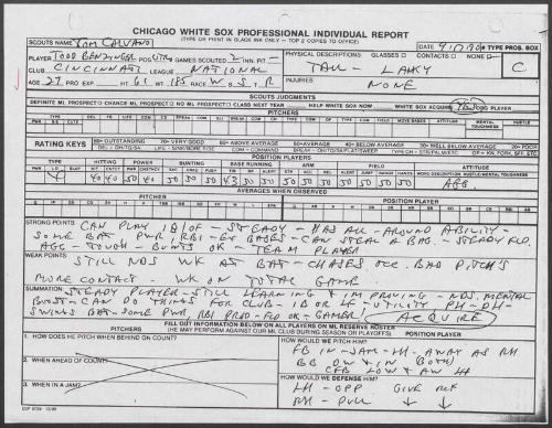Todd Benzinger scouting report, 1990 September 17