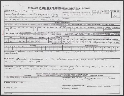 Greg Blosser scouting report, 1989 August 25